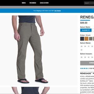 Mens KUHL RENEGADE AFIRE 30X30 Pants